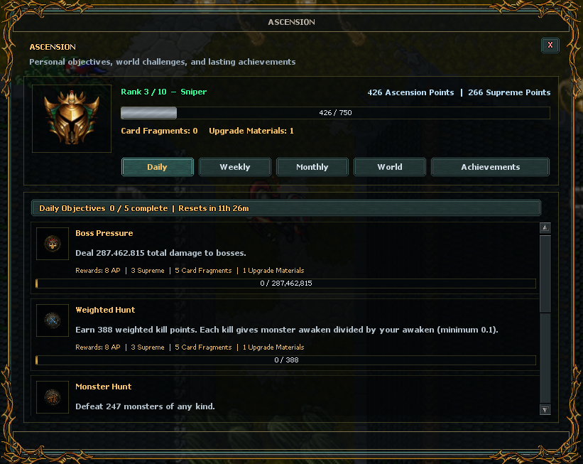 Ascension, Objectives, and Achievements