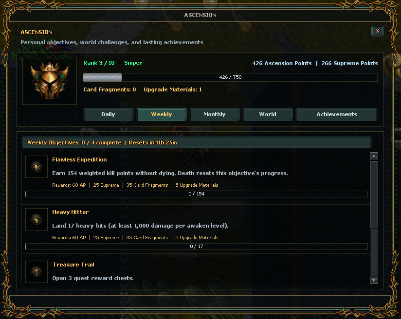 Ascension, Objectives, and Achievements 2