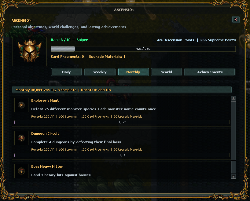 Ascension, Objectives, and Achievements 3