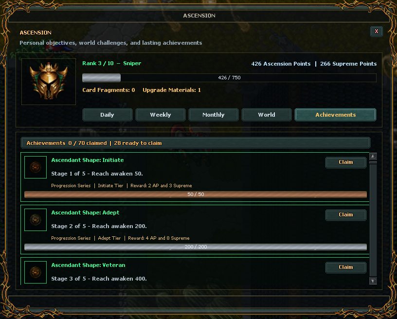 Ascension, Objectives, and Achievements 5